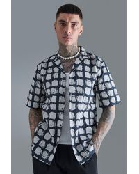 BoohooMAN - Tall Short Sleeve Drop Revere Abstract Poplin Print Shirt - Lyst