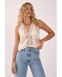 Nasty Gal - Satin Embroidered Lace Button Front Tank - Lyst