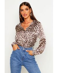 Boohoo Silky Leopard Print Shirt - Brown