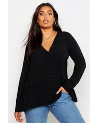Boohoo Chemise Sans Col À Ourlet À Basques Tissée Plus - Noir