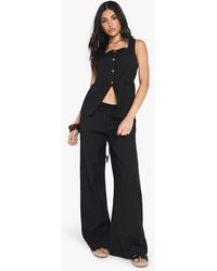 Boohoo - Linen Look Square Neck Waistcoat And Tailored Wide Leg Trousers Co-Ord - Lyst
