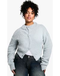 Boohoo - Plus Fluffy Knit Crew Neck Cardigan - Lyst