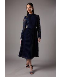 Coast - Long Sleeve Lace And Pleated Midi Shirt Dress - Lyst