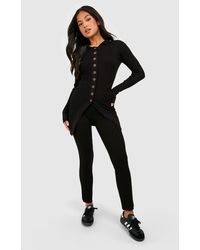 Boohoo - Petite Long Cardigan And Wide Leg Knitted Set - Lyst
