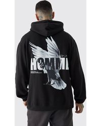 BoohooMAN - Tall Oversized Homme Dove Back Print Graphic Hoodie - Lyst