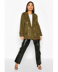 Boohoo Womens Petite Double Breasted Wool Look Military Coat - Natur