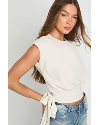 Boohoo - Scuba Crepe Sleeveless One Sided Tie Top - Lyst