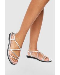 Boohoo - Padded Skinny Strap Flat Sandals - Lyst