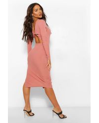 boohoo lace panelled open back midi dress