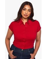 Boohoo - Plus Rib Collared Button Down Top - Lyst