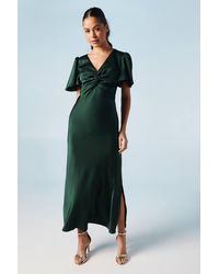 Oasis - Satin Twist Front Angel Sleeve Midi Bridesmaid Dress - Lyst