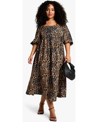 Boohoo - Vestido Plus Holgado De Tela Con Mangas Abullonadas Y Atadura En La Espalda - Lyst
