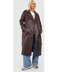 Boohoo - Double Breast Faux Leather Maxi Trench Coat - Lyst