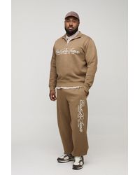 BoohooMAN - Plus Regular Fit Embroidered 1/4 Zip Tracksuit - Lyst