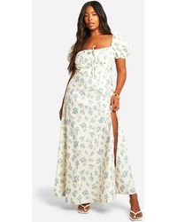 Boohoo - Plus Woven Floral Printed Milkmaid Midaxi Dress - Lyst