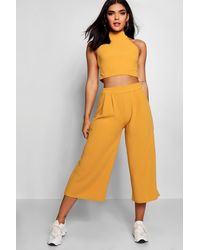 Boohoo High Neck Crop And Culotte Two-piece Set - Yellow