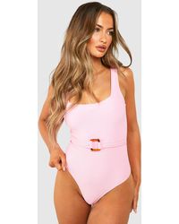 Boohoo - Ribbed Square Neck Tummy Control Bathing Suit - Lyst