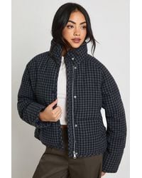 Boohoo - Wool Look Flannel Puffer Jacket - Lyst
