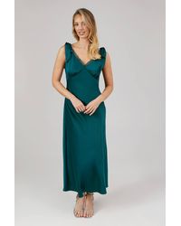 Oasis - Satin Lace Insert Tie Shoulder Midi Bridesmaid Dress - Lyst