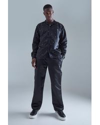 Boohoo - Long Sleeve Embellished Satin Shirt And Trouser Set - Lyst