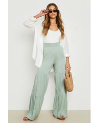 Boohoo - Jersey Knit High Waisted Tiered Wide Leg Pants - Lyst
