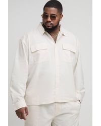 Boohoo - Plus Long Sleeve Linen Look Cargo Pocket Oversized Overshirt - Lyst