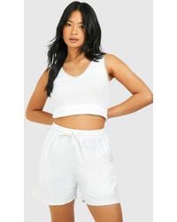 Boohoo - Petite Drawstring Parachute Shorts - Lyst