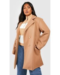 Boohoo - Plus Wool Look Double Breasted Military Buttons Coat - Lyst