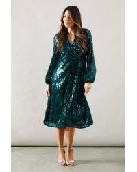 Wallis - Occasion Sequin Wrap Detail Midi Dress - Lyst