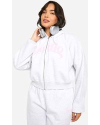 Boohoo - Plus Studio Slogan Boxy Crop Zip Through Hoodie - Lyst