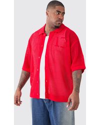 Boohoo - Plus Short Sleeve Open Stitch Varsity Knit Shirt In Red - Lyst