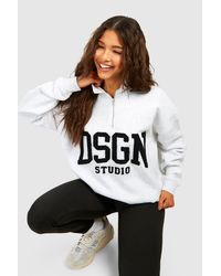 Boohoo - Dsgn Studio Towelling Applique Half Zip Oversized Sweatshirt - Lyst
