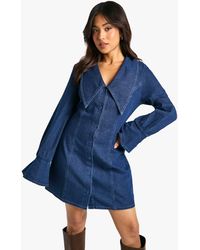 Boohoo - Petite Collar Detail Denim Shift Dress - Lyst