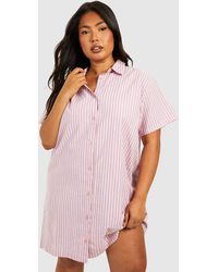 Boohoo - Plus Stripe Short Sleeve Oversized Shirt Dress - Lyst