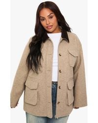 Boohoo - Plus Wool Look Barn Jacket - Lyst