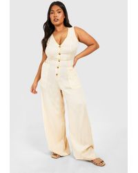 Boohoo - Plus Woven Tailored Button Down Jumpsuit - Lyst