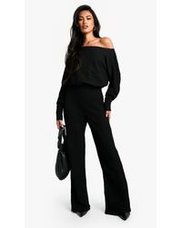 Boohoo - Cold Shoulder Wide Leg Textured Jumpsuit - Lyst