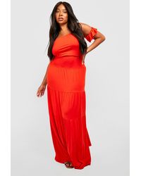 Boohoo - Plus Jersey Knit Off The Shoulder Tiered Maxi Dress - Lyst