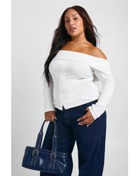 Boohoo - Plus Bardot Button Down Long Sleeve Top - Lyst