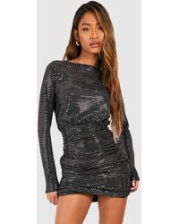 Boohoo - Sequin High Neck Rouched Midi Dress - Lyst