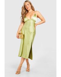 Boohoo - Plus Satin Cross Back Midi Slip Dress - Lyst