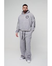 Boohoo - Plus Oversized Boxy Gothic Heart Print Gusset Hooded Tracksuit - Lyst