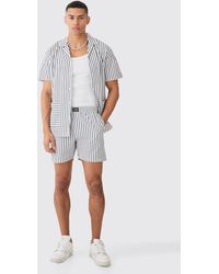BoohooMAN - Short Sleeve Oversized Stripe Hem Pocket Shirt - Lyst