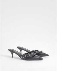 Boohoo - Low Stiletto Eyelet Bow Detail Heeled Mules - Lyst