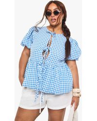 Boohoo - Plus Tie Front Gingham Top - Lyst