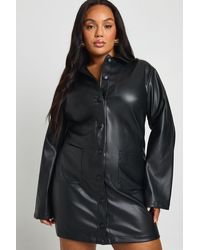 Boohoo - Plus Pu Collared Long Sleeve Mini Dress - Lyst