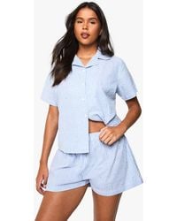 Boohoo - Seersucker Stripe Heart Print Short Sleeve Shirt & Shorts Pyjama Set - Lyst