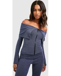 Boohoo - Two Tone Rib Extended Neck Zip Through Long Sleeve Top - Lyst
