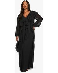 Boohoo - Plus Chiffon Ruffle Detail Maxi Skater Dress - Lyst