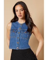 Oasis - Denim Waistcoat With Patch Pockets - Lyst